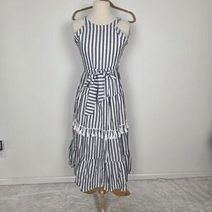 Rare Editions Gray and White Striped Kids Dress